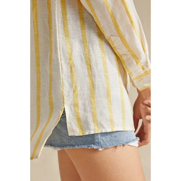Maeve Striped Button Down Beach Cover-Up Top - Picture 5 of 6